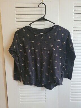 Old Navy Black Tee with Metallic Gold Unicorns